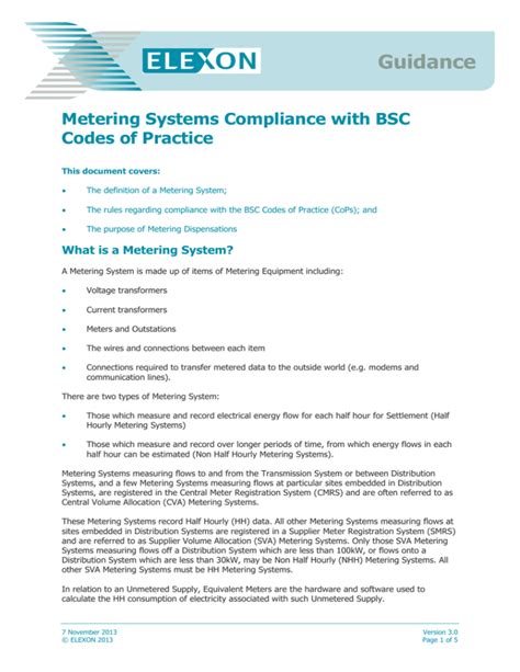 cop metering|bsc code of practice 2.